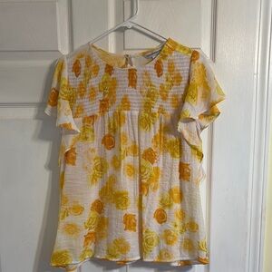 Floral Yellow and White Women's Top